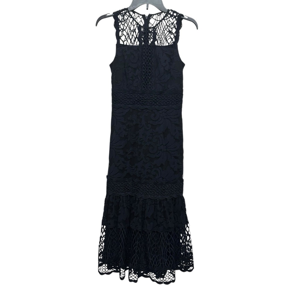 Antonio Melani Women's Size 0 Navy Blue Dress Midi Lace Sleeveless Lined Crochet